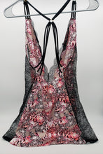 Load image into Gallery viewer, Victoria&#39;s Secret Strappy Open Back Silky Plunge Lace Butterflies Pink Slip &amp; Panty