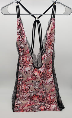 Victoria's Secret Strappy Open Back Silky Plunge Lace Butterflies Pink Slip & Panty