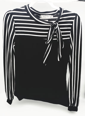 Black and White Stretch Striped Tie Top (2 colors)