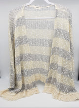 Load image into Gallery viewer, Grey and Cream Boutique Throw Over Cardigan Tassel Fringe Lightweight Sweater