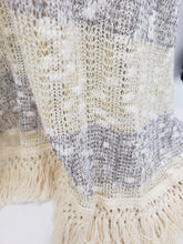 Load image into Gallery viewer, Grey and Cream Boutique Throw Over Cardigan Tassel Fringe Lightweight Sweater