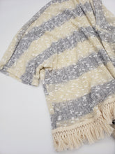 Load image into Gallery viewer, Grey and Cream Boutique Throw Over Cardigan Tassel Fringe Lightweight Sweater