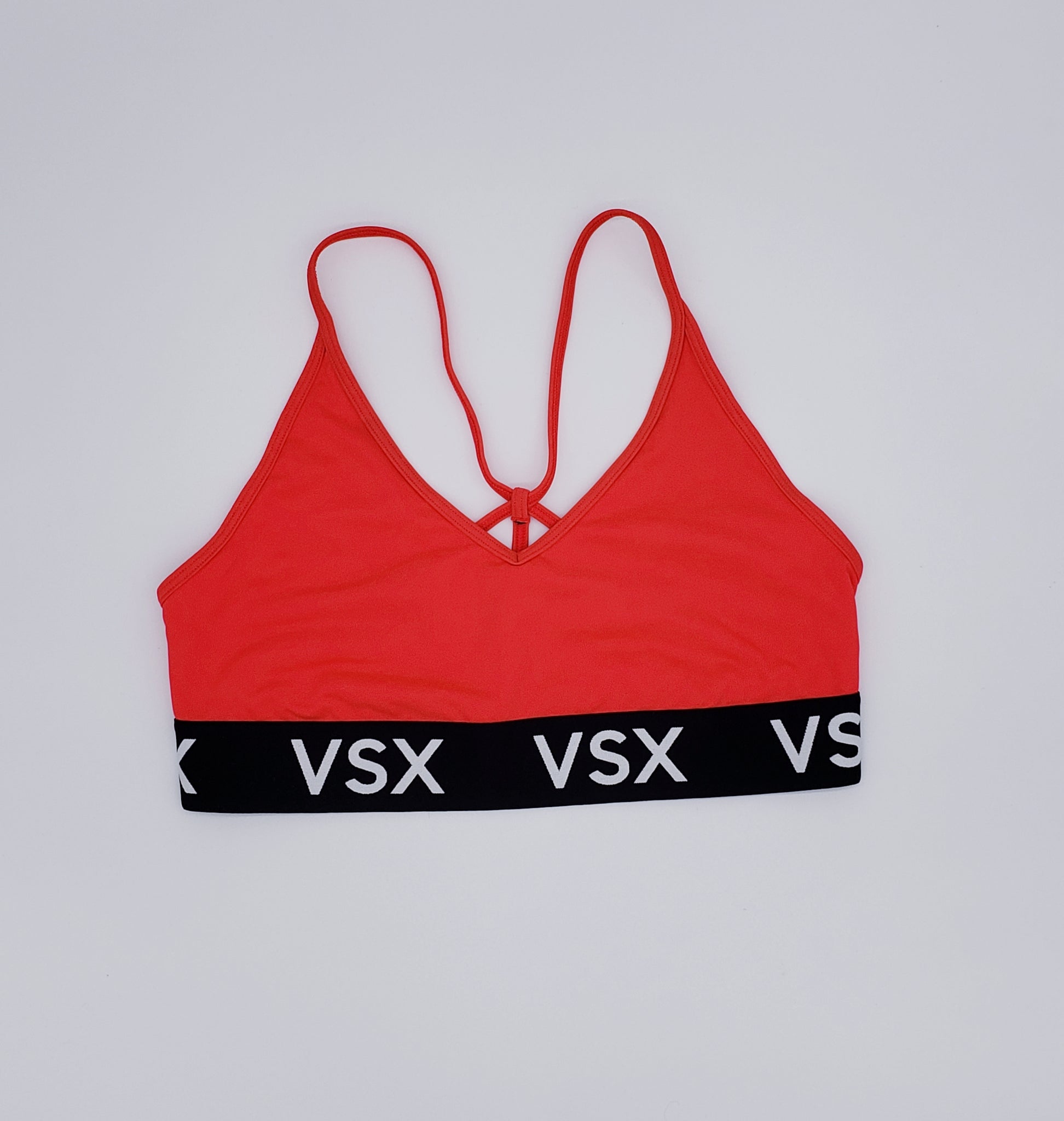 VSX Unlined Plunge Logo Band Strappy Racerback Neon Red Sports Bra