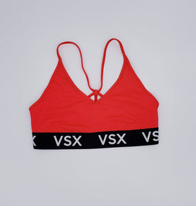 VSX Unlined Plunge Logo Band Strappy Racerback Neon Red Sports Bra Bralette