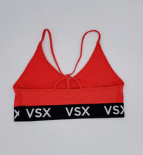 Load image into Gallery viewer, VSX Unlined Plunge Logo Band Strappy Racerback Neon Red Sports Bra Bralette