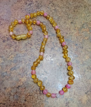 Load image into Gallery viewer, Raw Baltic Amber Lemon Moonstone Focus Clarity Necklace (genuine gemstones; 18&quot;)