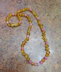 Raw Baltic Amber Lemon Moonstone Focus Clarity Necklace (genuine gemstones; 18")
