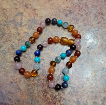 Load image into Gallery viewer, Baltic Amber Rainbow Teething Stress Necklace 12.5&quot; (5 months to 5 years, genuine gemstones)