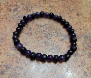 7.5" Black Onyx Raw Cherry Amethyst Bracelet (genuine gemstones)