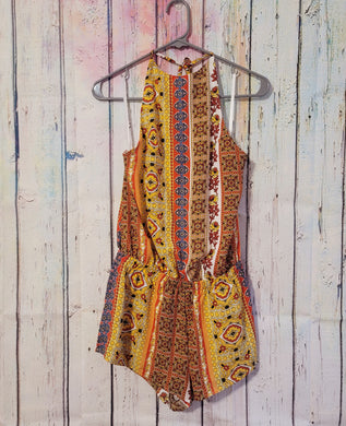 High Neck Open Back Tribal Boho Boutique Romper (small/medium)