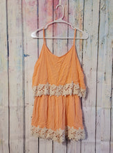 Load image into Gallery viewer, Peach Love Ivory Crochet Lace Open Back Flounce Romper (medium)