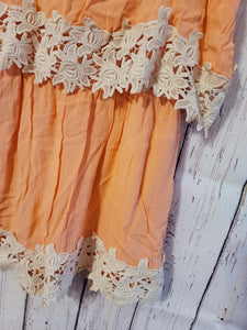 Peach Love Ivory Crochet Lace Open Back Flounce Romper (medium)