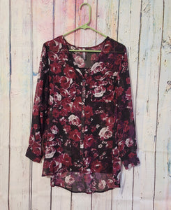 Sheer Floral Chiffon Long Sleeve Blouse