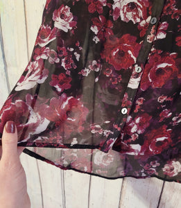 Sheer Floral Chiffon Long Sleeve Blouse