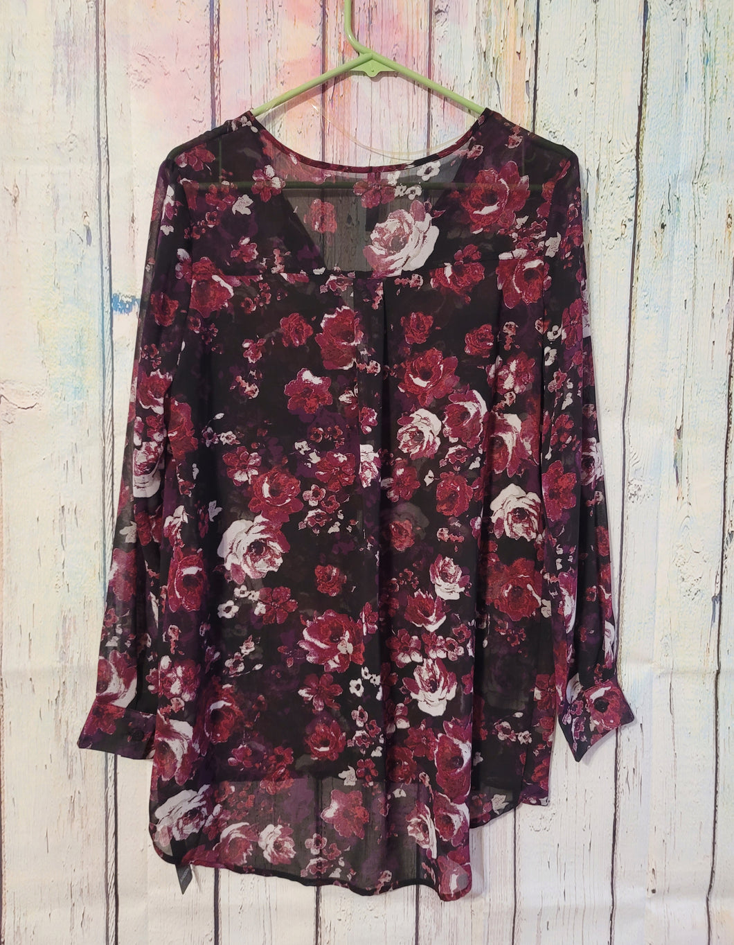 Sheer Floral Chiffon Long Sleeve Blouse