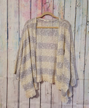 Load image into Gallery viewer, Grey and Cream Boutique Throw Over Cardigan Tassel Fringe Lightweight Sweater