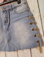 Load image into Gallery viewer, Boutique Denim Skirt with Gold Chain Detail (medium)