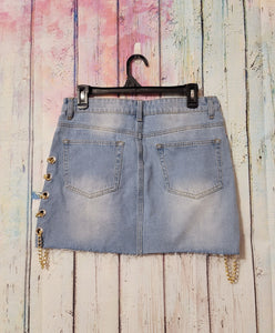 Boutique Denim Skirt with Gold Chain Detail (medium)