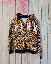 Load image into Gallery viewer, VS Pink Leopard Print Full-Zip W/Fur Lined Hood