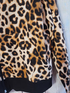 VS Pink Leopard Print Full-Zip W/Fur Lined Hood