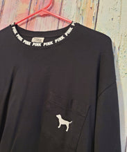 Load image into Gallery viewer, VS Pink Campus Long Sleeved Vertical Logo Black Top