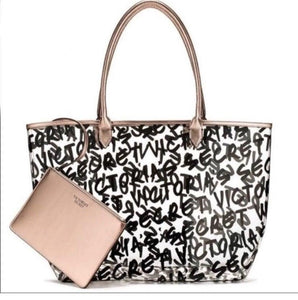 VS Clear Logo Tote Bag & Rose Gold Wristlet Set