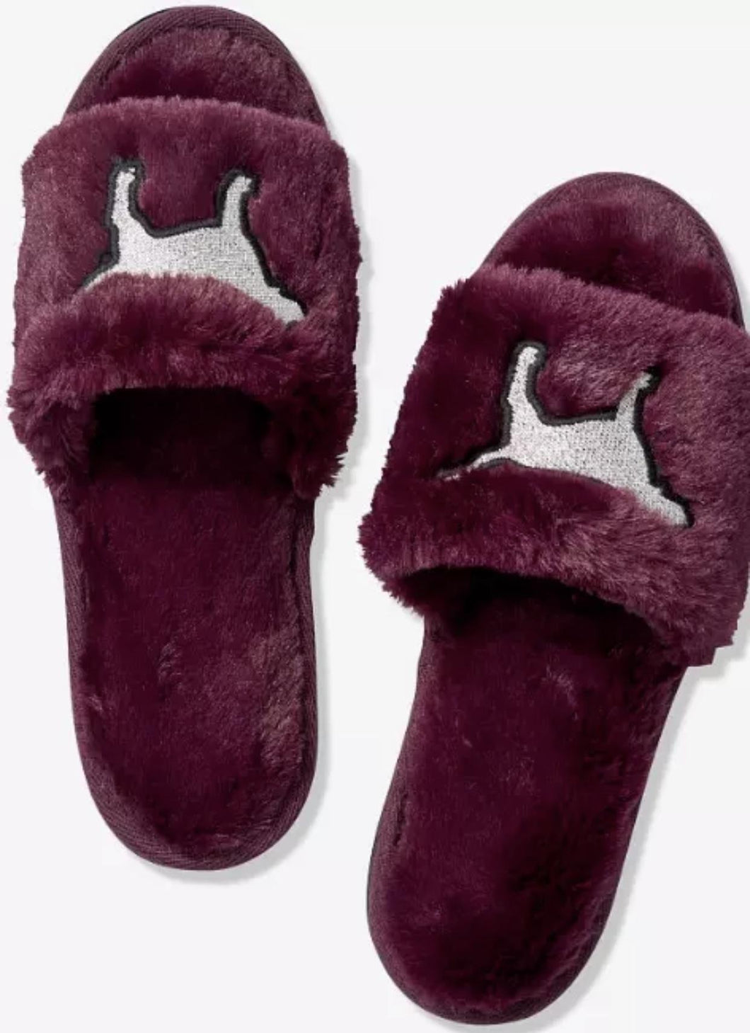 VS Pink maroon open-toe dog logo slippers