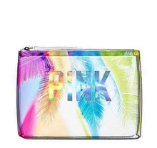 Load image into Gallery viewer, VS PINK PALM TREE COSMETIC MAKEUP BAG RAINBOW ZIPPER