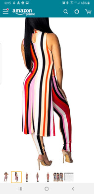 Women's 2-Piece Striped Halter Jumpsuit Pantsuit