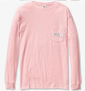 VS Pink Ombre Bling Campus Long Sleeved Tee Chalk Rose