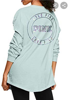VS Pink Mint Green Henley Bling Campus Long Sleeve