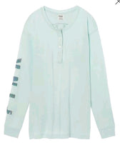 Load image into Gallery viewer, VS Pink Mint Green Henley Bling Campus Long Sleeve