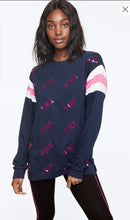 Load image into Gallery viewer, VS Pink Navy Blue &amp; Pink Sequin Bling Campus Long Sleeved Tee