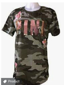 VS Pink Camo Bling Floral Campus Tee Rose Gold