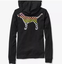Load image into Gallery viewer, VS Pink Rainbow Bling Checkered Dog Hooded Long Sleeved Top