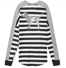 Load image into Gallery viewer, VS Pink Bling Striped Campus Long Sleeve Dog Tee