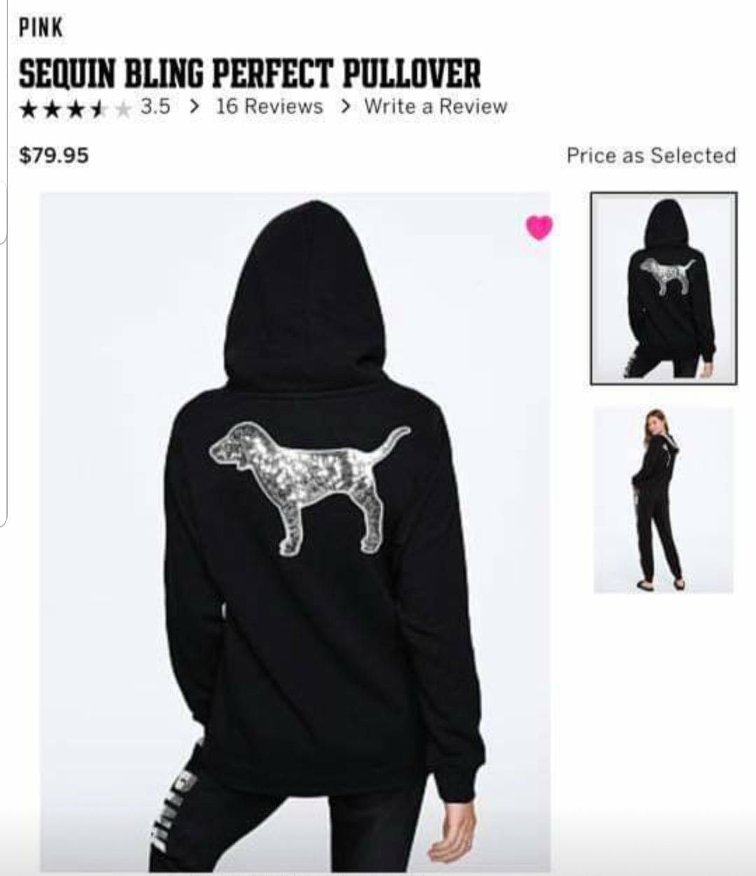 VS Pink Sequin Bling Perfect Pullover Hoodie Silver Bling Dog – Boutique La  Pink