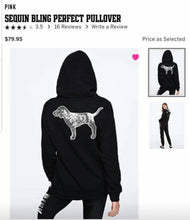 Load image into Gallery viewer, VS Pink Sequin Bling Perfect Pullover Hoodie Silver Bling Dog