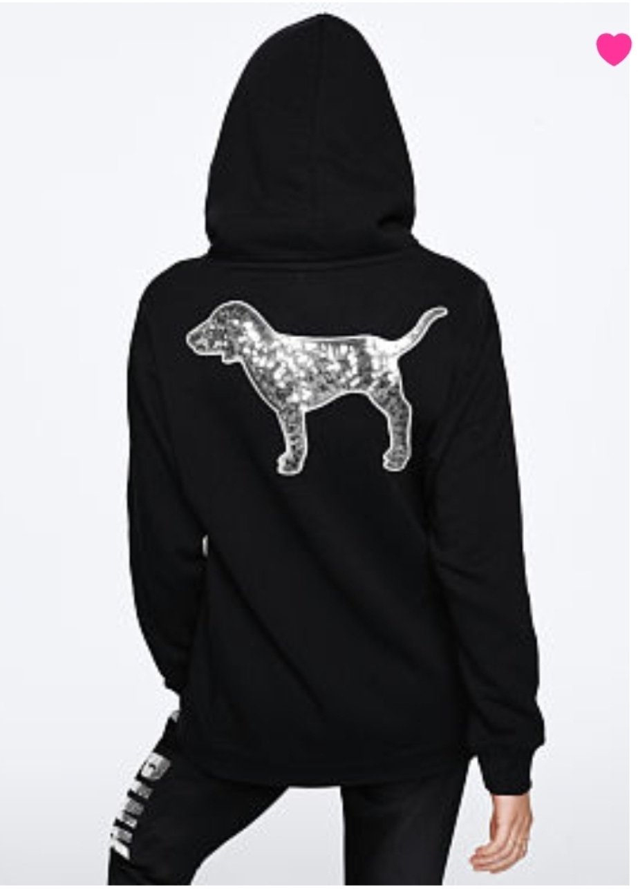 VS Pink Sequin Bling Perfect Pullover Hoodie Silver Bling Dog