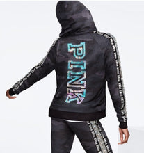 Load image into Gallery viewer, VS Pink Sequin Bling Perfect Full Zip Camo Hoodie 