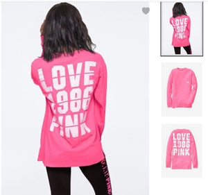VS Pink Campus Long Sleeved Flawless Pink Top 1986