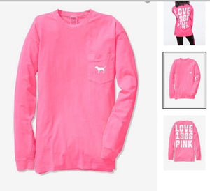 VS Pink Campus Long Sleeved Vertical Logo Grey Marl Top