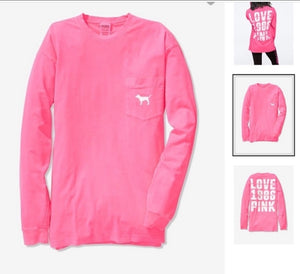 VS Pink Campus Long Sleeved Vertical Logo Black Top