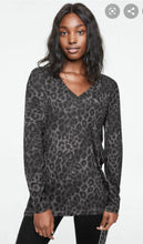 Load image into Gallery viewer, VS Pink Leopard V Neck Rhinestone Long Sleeved Top Grey Blue Print