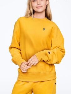VS Pink Premium College Crew Neck Sweatshirt Yellow