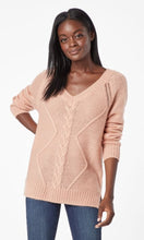 Load image into Gallery viewer, Peach Beige Cable Knit V-Neck Sweater