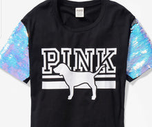 Load image into Gallery viewer, VS Pink Iridescent Flip Sequin Campus Dog Tee
