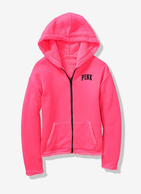 VS Pink Reversible Sherpa Lined Full Zip Hoodie