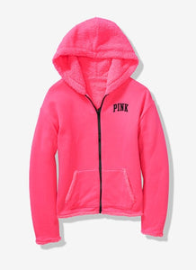 VS Pink Reversible Sherpa Lined Full Zip Hoodie