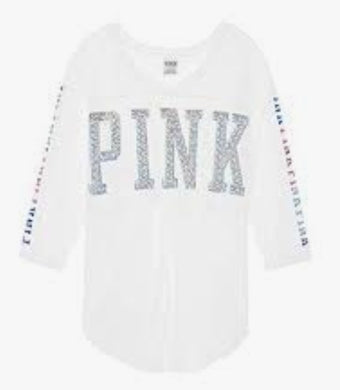 VS Pink Holographic Bling Pastel Marble Boyfriend V-Neck Jersey Tee  